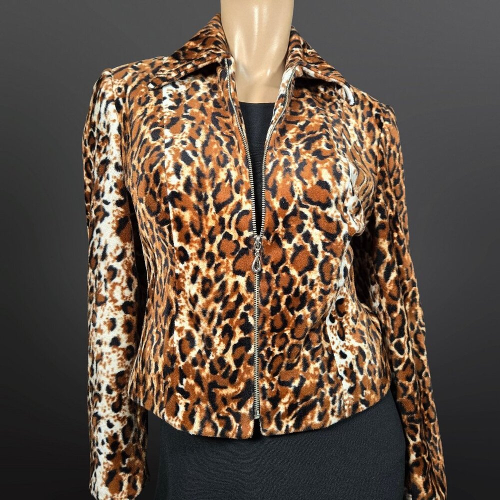 Y2K Nygard Leopard Faux Fur Jacket Size 6 Short Full Zip Indie Sleaze Grunge